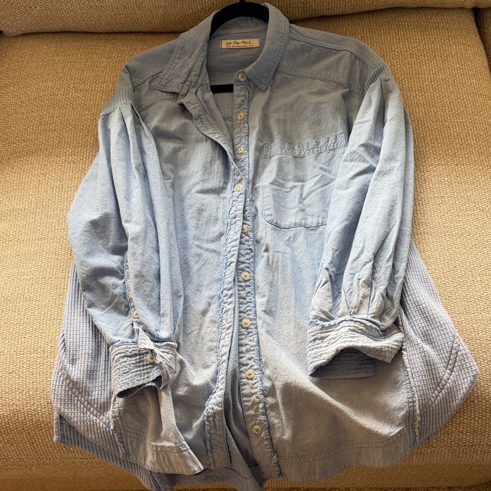 Free People Light Blue Button-Down Shirt
